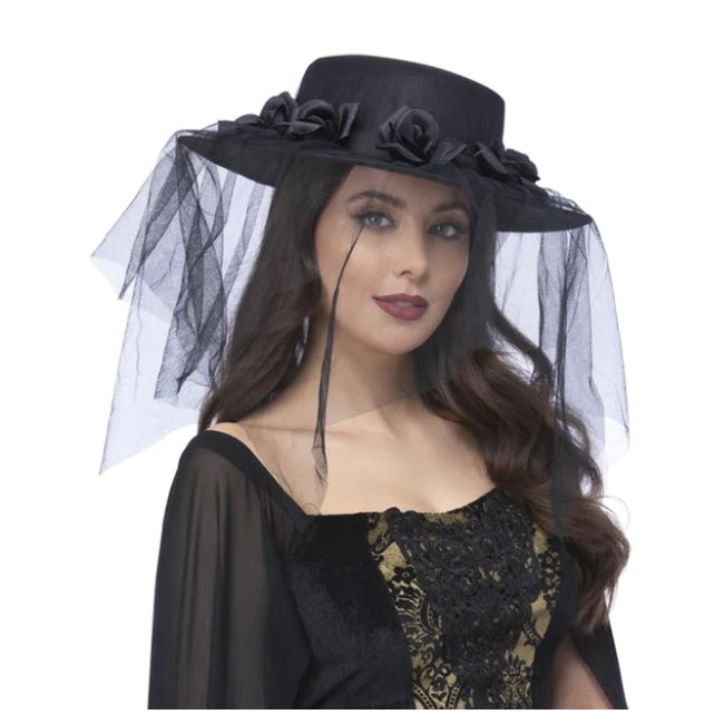 Gothic Black Widow Funeral Hat