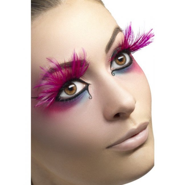 Eyelashes Pink with Feather Plumes