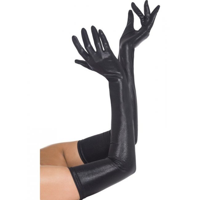 Gloves Black Wet Look